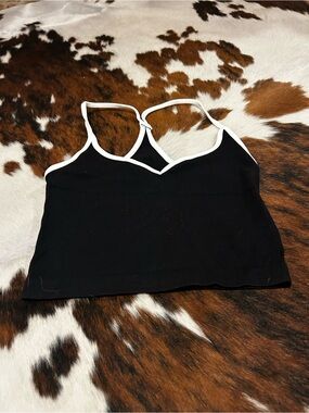 Black Ribbed Cropped Tank with White Trim